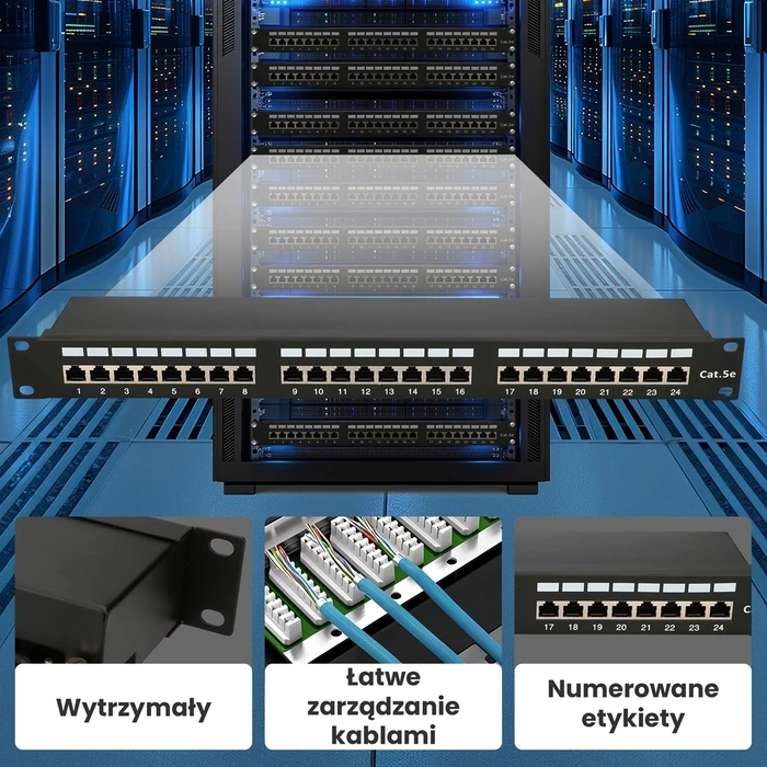 Extralink Patch Panel Shielded για Rack 1U 19" 24 Θύρων CAT5e Μαύρο EX.9823