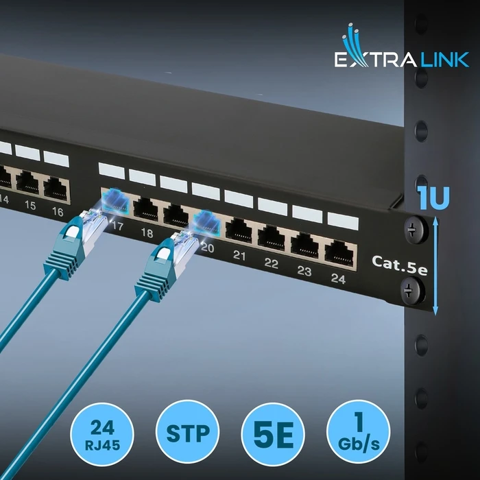 Extralink Patch Panel Shielded για Rack 1U 19" 24 Θύρων CAT5e Μαύρο EX.9823