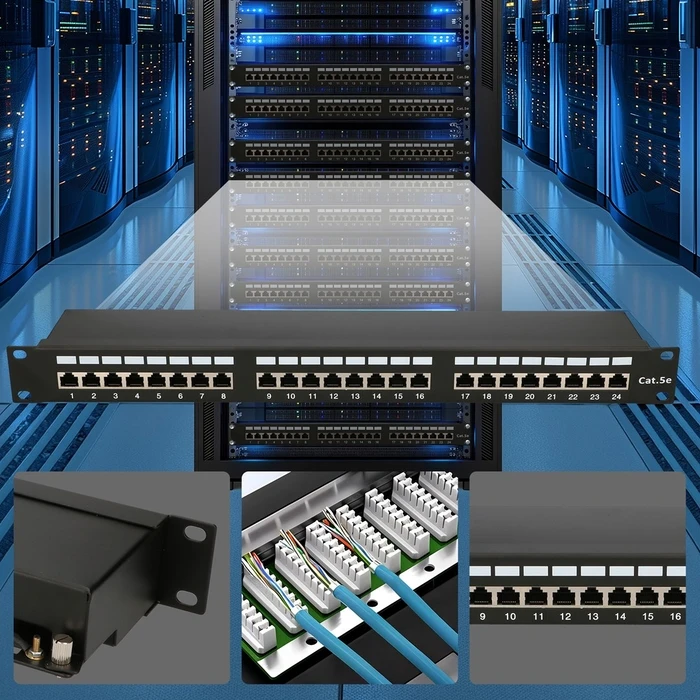 Extralink Patch Panel Shielded για Rack 1U 19" 24 Θύρων CAT5e Μαύρο EX.9823