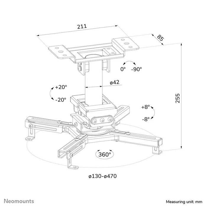 Neomounts Βάση Οροφής για Προβολέα CL25-530WH1 - Λευκή - Ύψος 25,5 cm - Full Motion - Εύκολη Εγκατάσταση