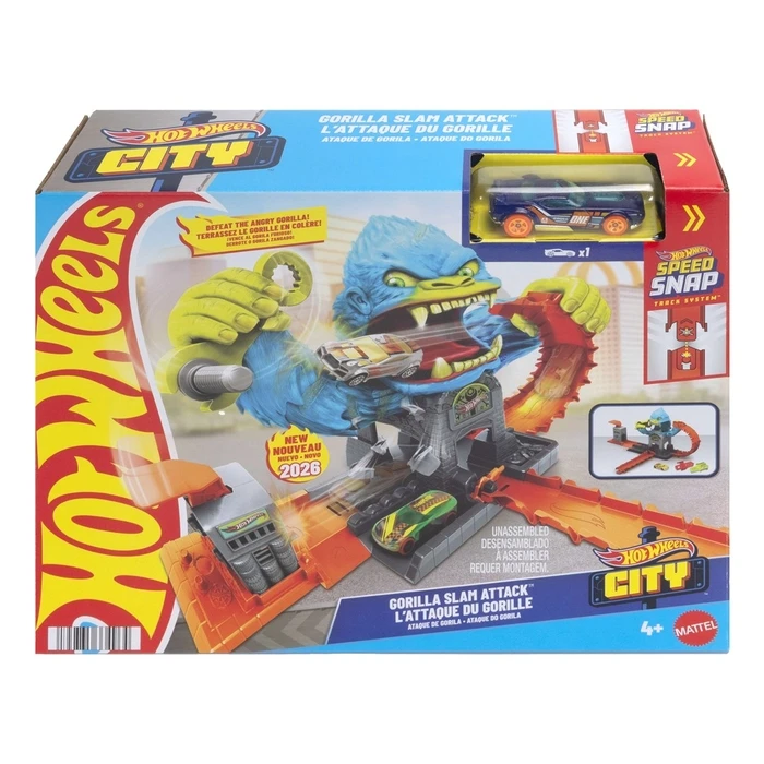 Hot Wheels City Σετ Πίστας Gorilla Slam Attack με Αυτοκίνητο, Speed Snap Track