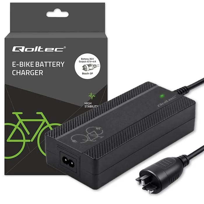 Qoltec Fast Charger for Electric Bicycles & Scooters 36V / 42V 4A (Bosch Plug) with Power Cable