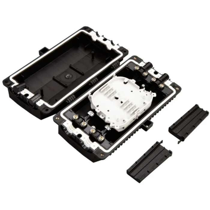 A-LAN Fiber Optic Pass-Through Splice Closure for up to 48 Splices - Complete Kit (splice trays, splice protectors, mounting elements, heat-shrink sleeves) - Model FOM-48K-P