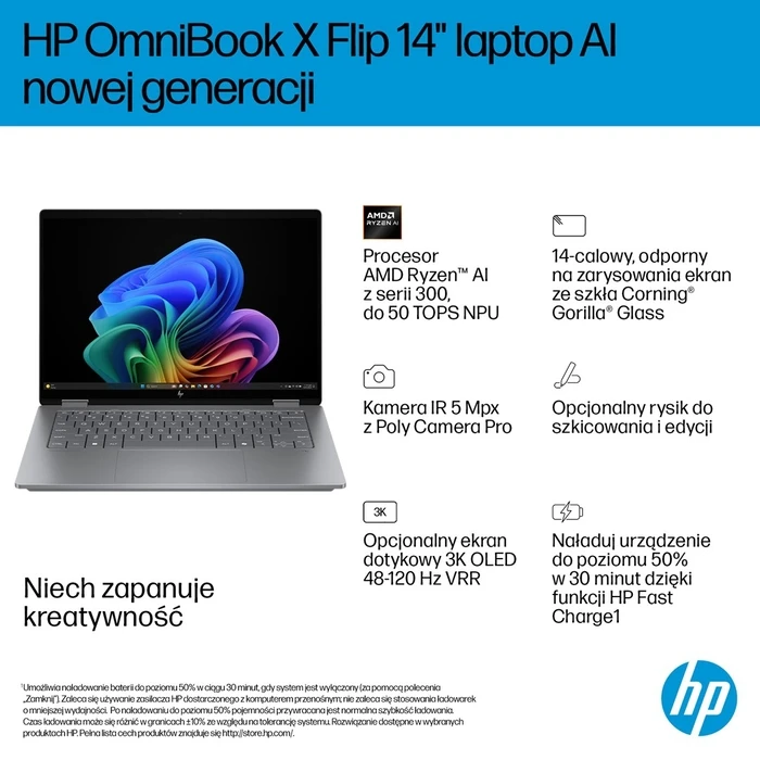 HP OmniBook X Flip Next Gen AI 14-fk0020nw Copilot+ PC 2-in-1 14" (Meteor Silver) (US Keyboard)