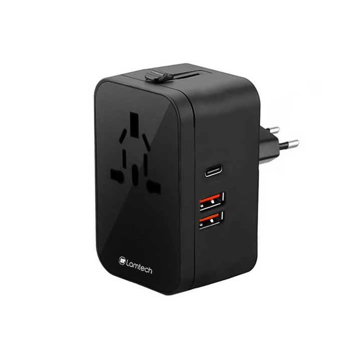 Φορτιστής Πρίζας Lamtech Universal 2xusb 1xtype-C 20w Black