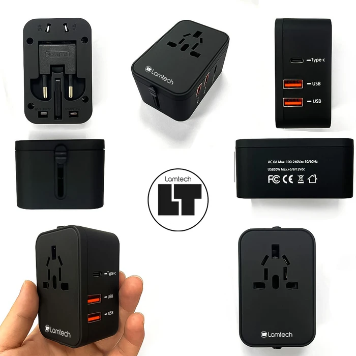 Φορτιστής Πρίζας Lamtech Universal 2xusb 1xtype-C 20w Black