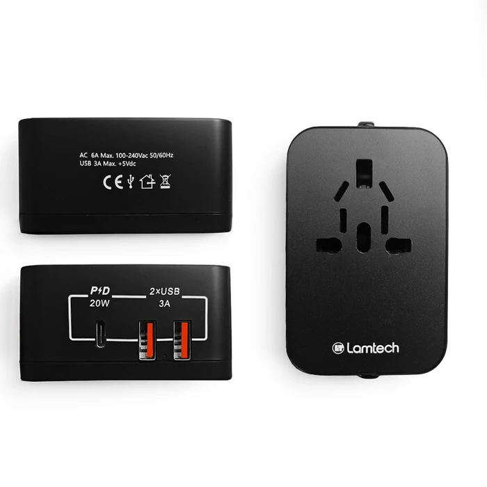Φορτιστής Πρίζας Lamtech Universal 2xusb 1xtype-C 20w Black