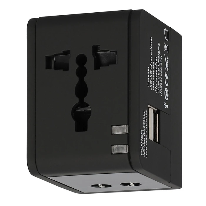 Αντάπτορας Πρίζας Lamtech Universal Travel with 2 USB PORTS AC 6A Black