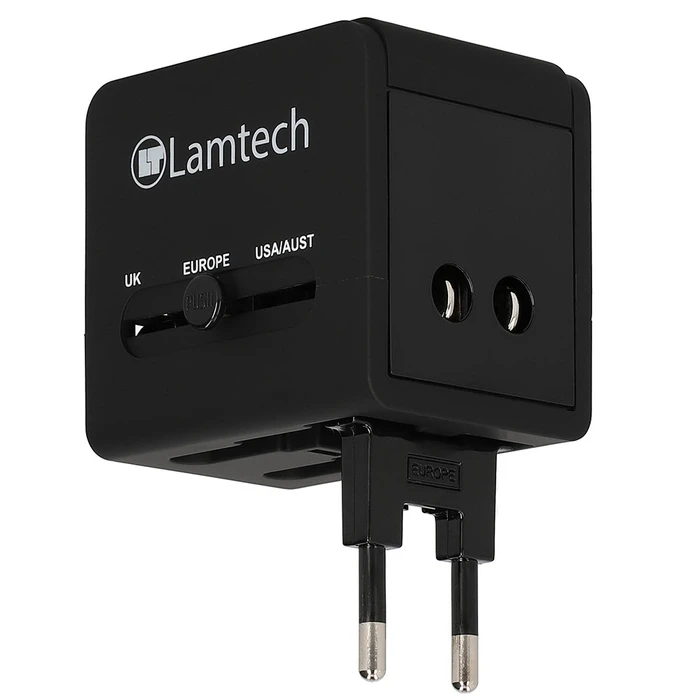 Αντάπτορας Πρίζας Lamtech Universal Travel with 2 USB PORTS AC 6A Black