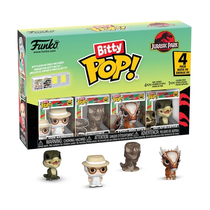 Funko Bitty Pop! 4-Pack: Jurassic Park — John Hammond, Tyrannosaurus, Fossil, Stygimoloch, Velociraptor (Vinyl Figures)