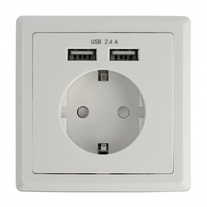 Πρίζα Ρεύματος Delock 11471, 2x USB, 2.4A, λευκός