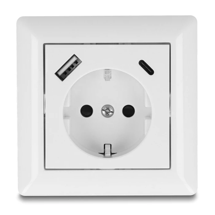 Delock Πρίζα Τοίχου 11499 Με Θύρες Φόρτισης Usb & Usb-C, 18w Pd, Λευκή