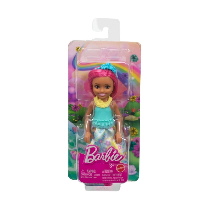 Mattel Barbie Chelsea Κούκλα με Φλοράλ Μπλε Φόρεμα και Ροζ Μαλλιά