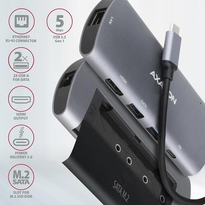 Docking Station Axagon I/O USB-C 6In1 Sata M.2/0.18M Hmc-6M2