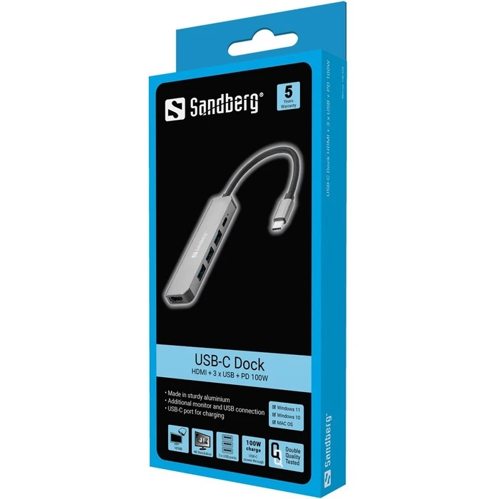 Docking Station Sandberg 136-32 USB-C 5-in-1 PD 100W DisplayDock