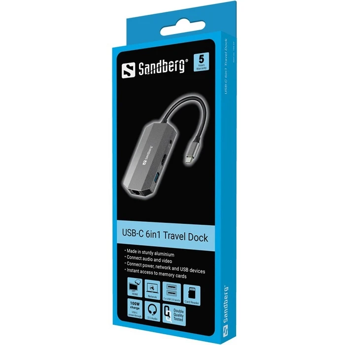 Docking Station Sandberg 136-33 USB-C 6-in-1 PD 100W TravelDock
