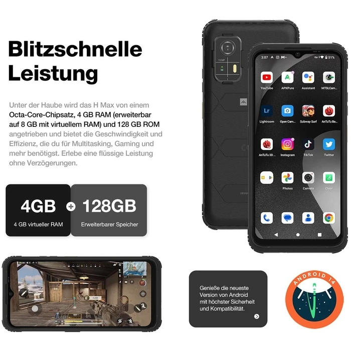 Smartphone AGM H MAX outdoor Rugged 128GB 4RAM 4G Black