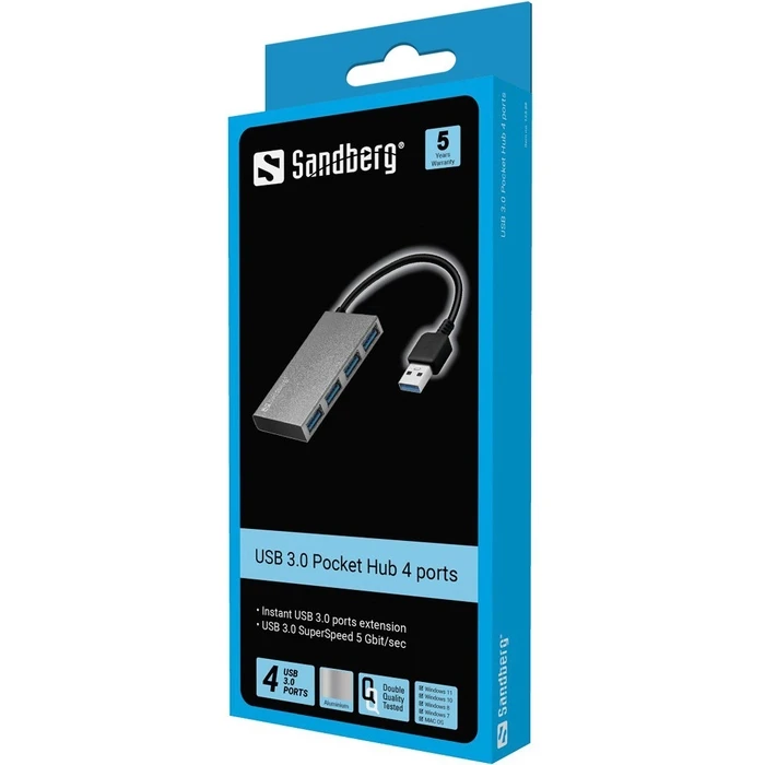USB Hub Sandberg 133-88 USB 3.0 4-Port 4xUSB 3.0 Silver