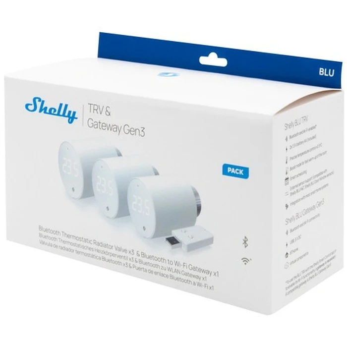 Θερμοστατική Κεφαλή Shelly Plug & Play 3x Blu TRV & Blu Gateway Gen3 + Gateway