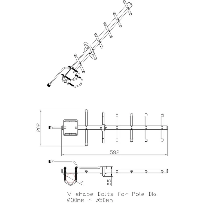 Κεραία Δικτύου Allnet 868MHz 10dbi (N-Female) YAGI ANT-868-10dbi-Yagi LoRA HELIUM IoT