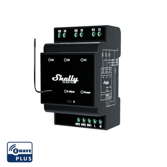 Ρελέ Ράγας Shelly Wave Hutschiene Pro 3 Relais max. 48 A 3 Phasen 3x 16A Z-Wave
