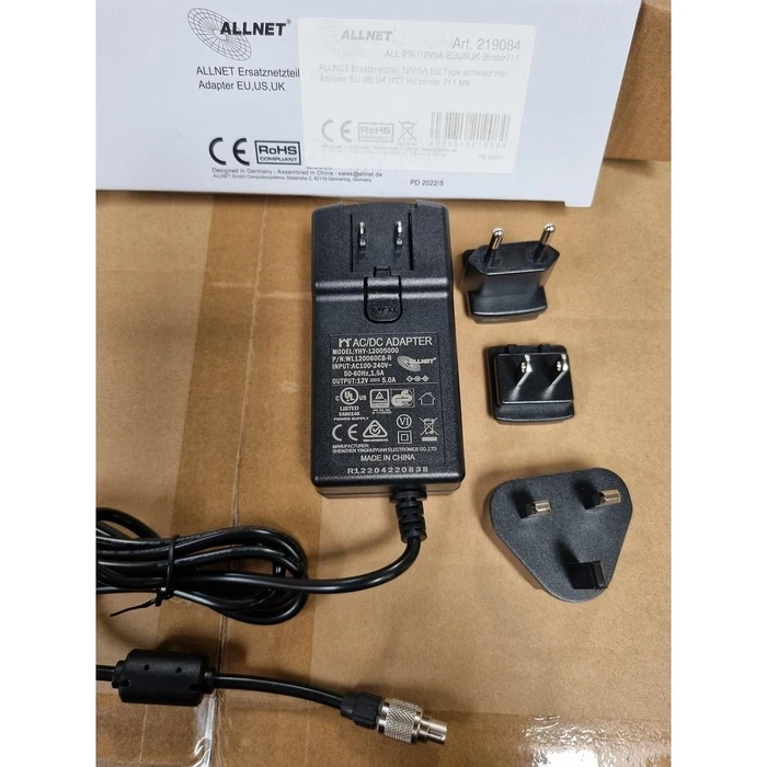 Τροφοδοτικό Allnet 12V/5A EU Type Black with Adapter EU,US,UK HTT with Binder 711 M9