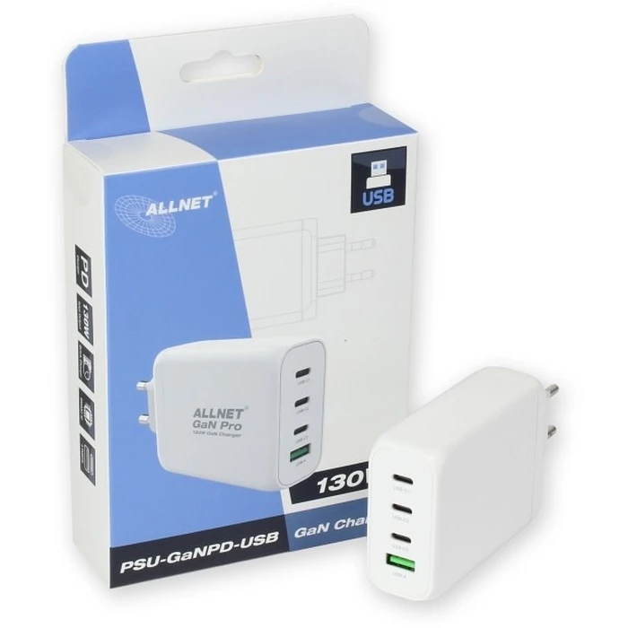 Φορτιστής Πρίζας Allnet QC USB-C PD GaN 130Watt 1x USB Typ-A QC 3x USB Typ-C