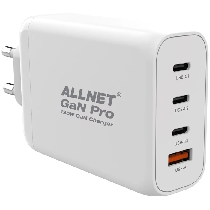 Φορτιστής Πρίζας Allnet QC USB-C PD GaN 130Watt 1x USB Typ-A QC 3x USB Typ-C