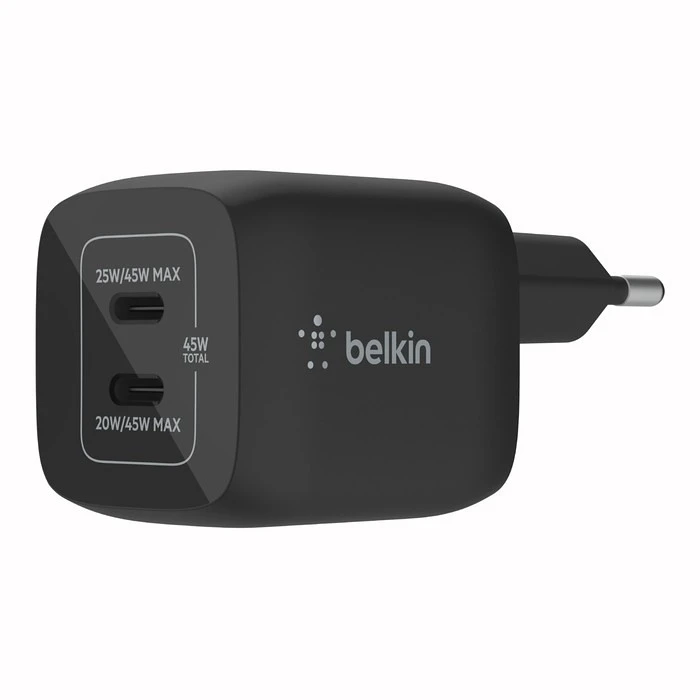 Φορτιστής Πρίζας Belkin 45W Dual USB-C GaN Power Deliver, PPS, blk