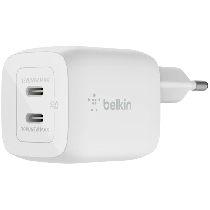Φορτιστής Πρίζας Belkin 45W Dual USB-C GaN Power Deliver, PPS, white