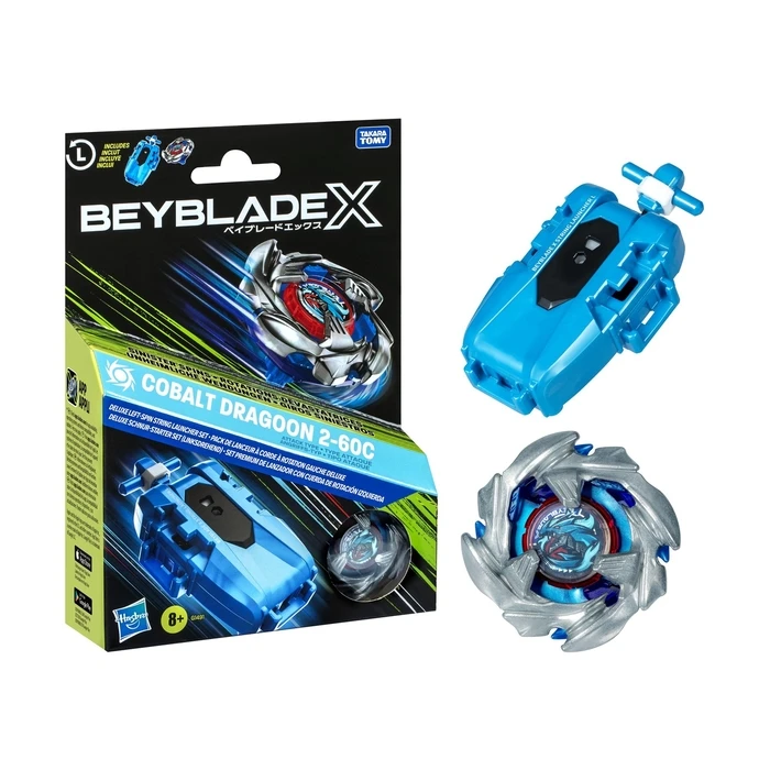 Beyblade X Hasbro Cobalt Dragoon 2 60C Left Spin String Launcher Set
