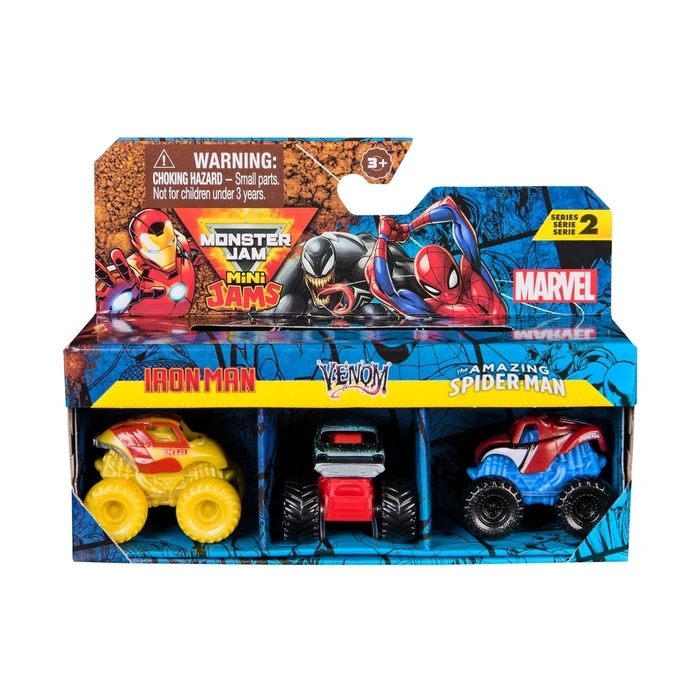 Spin Master Marvel Monster Jam Mini Jams Iron Man Venom The Amazing Spider-Man 3 Pack Bundle