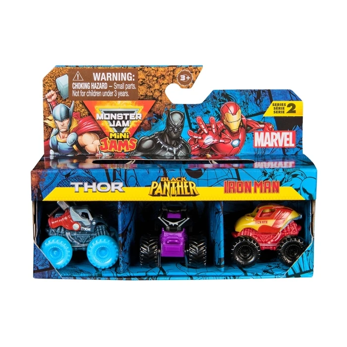 Spin Master Marvel Monster Jam Mini Jams Iron Man Venom The Amazing Spider-Man 3 Pack Bundle