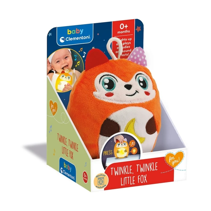 Baby Clementoni Twinkle Twinkle Little Fox Fabric Sleep Toy with Light and Sounds for Newborns
