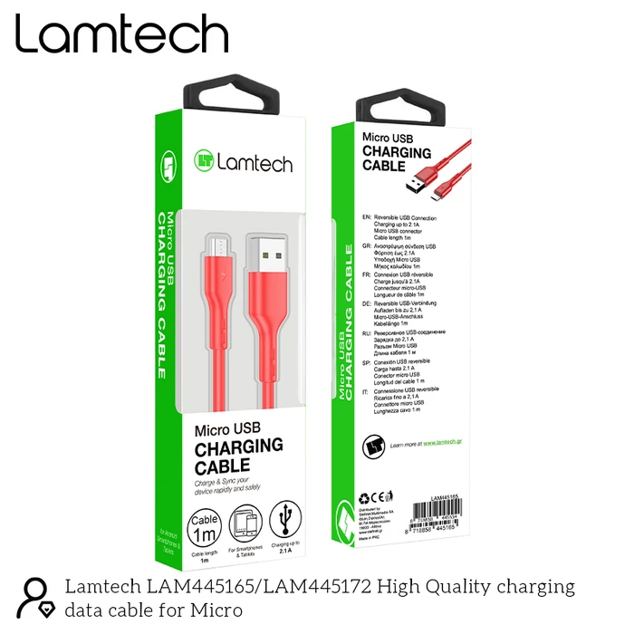 Καλώδιo USB Lamtech Data Micro 1m RED
