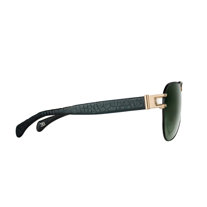 BUGATTI Men's Sunglasses Model 11 (11-BK-WG) — Black frame, Green CR39 Zeiss lenses, Lens/Bridge/Temple 63/15/147 mm