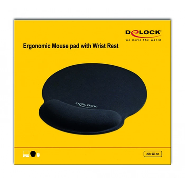 Mousepad Delock 12559 με στήριγμα καρπού, 252 x 227mm, μαύρο