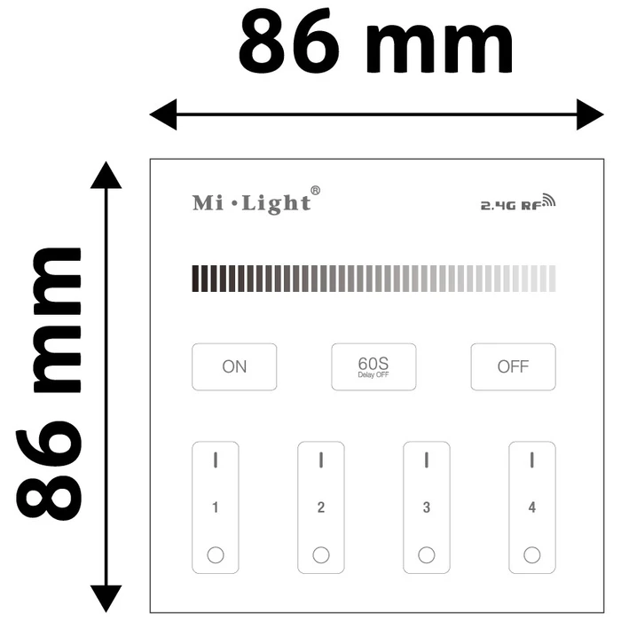 Ελεγκτής LED Avide 12-24V Ντίμερ 4 Ζωνών RF Χωνευτό /2xAAA/ Αφής
