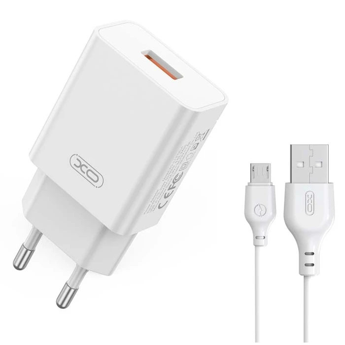 Φορτιστής Πρίζας XO L127 USB-A QC18W Γρήγορης Φόρτισης με Micro