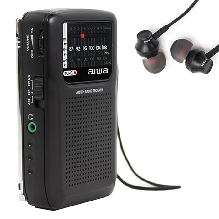 Portable Radio AIWA Pocket Radio with Earphones Black