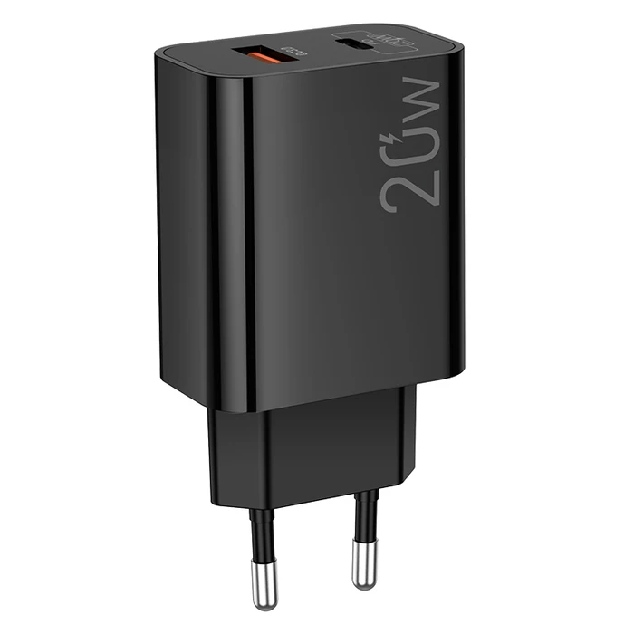 Φορτιστής Πρίζας Lamtech USB Qc3.0/Type-C 20w Black