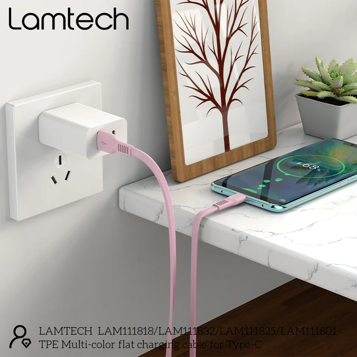 Καλώδιo USB Lamtech Type-C 3.0A FLAT 1M PINK