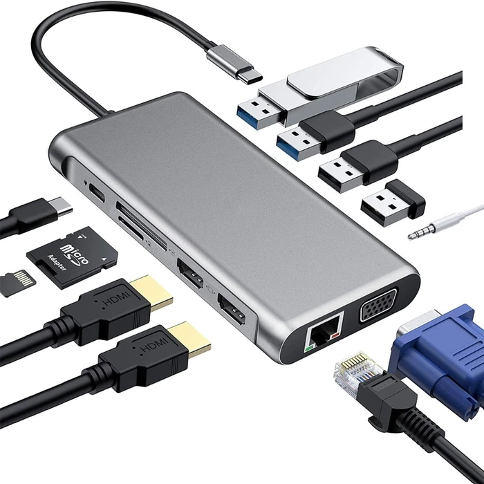 Docking Station ATC 12in1 USB C hub Dual HDMI USB2.0 x 4