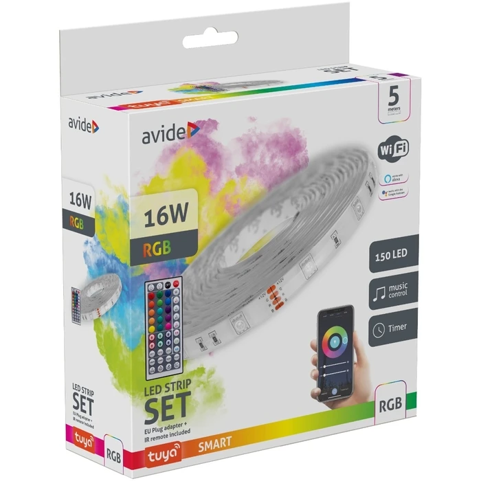 Ταινία LED Avide Blister 12V 16W RGB 5m TUYA - με Έλεγχο Μουσικής + IR Τηλεχειριστήριο