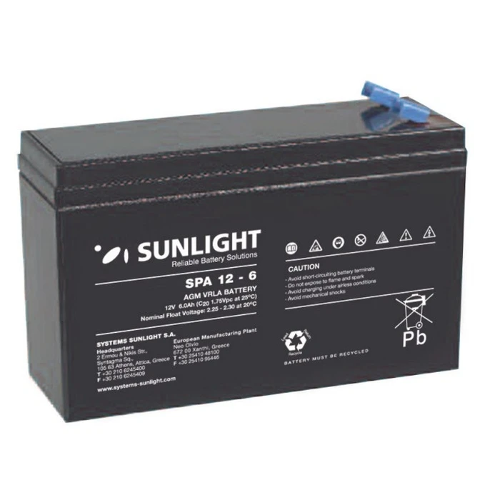 Μπαταρία Μολύβδου SunLight 12V 6A Μακρόστενη