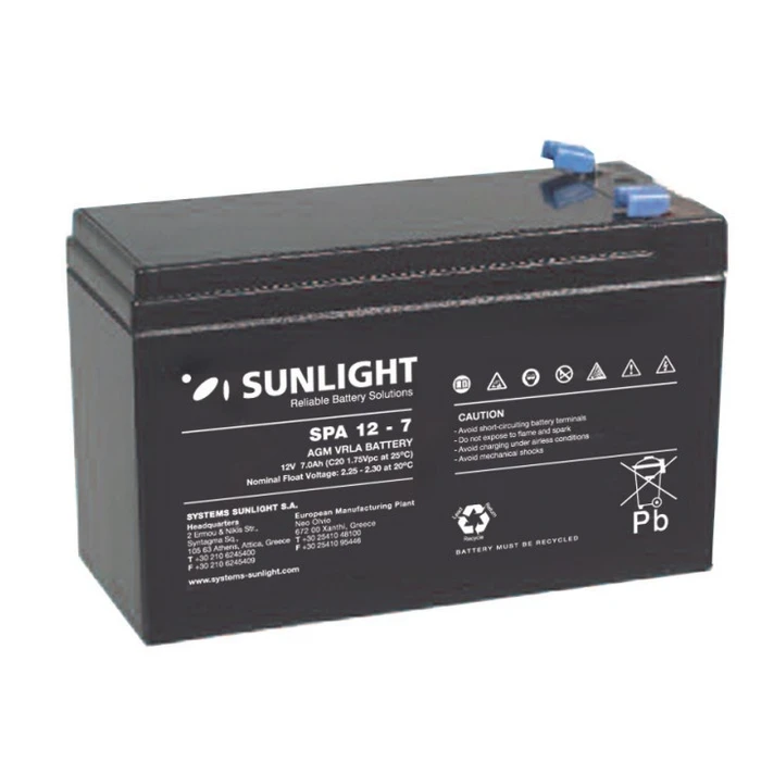 Μπαταρία Μολύβδου SunLight 12V 7A(4.8mm)