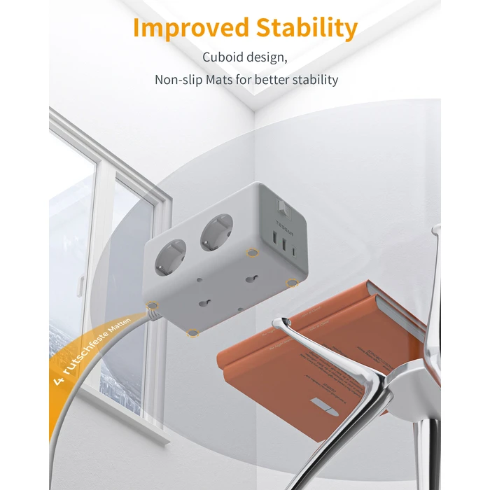 Πολύπριζο Tessan 9 IN 1 CUBOID Power STRIP 6xSCHUKO, 2xUSB, 1xTYPE-C, 2M
