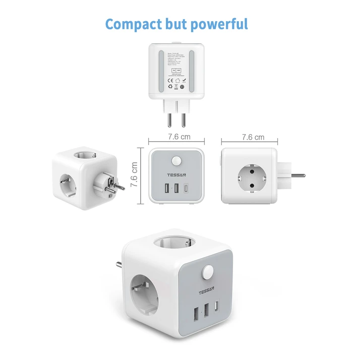 Πρίζα Ταφ Tessan 6 IN 1 PowerCUBE SOCKET 3xSCHUKO, 2xUSB, 1xTYPE-C