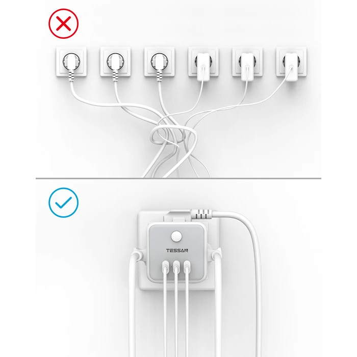 Πρίζα Ταφ Tessan 6 IN 1 PowerCUBE SOCKET 3xSCHUKO, 2xUSB, 1xTYPE-C