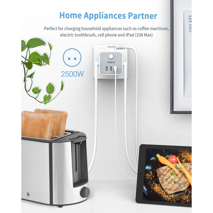 Πρίζα Ταφ Tessan 6 IN 1 PowerCUBE SOCKET 3xSCHUKO, 2xUSB, 1xTYPE-C